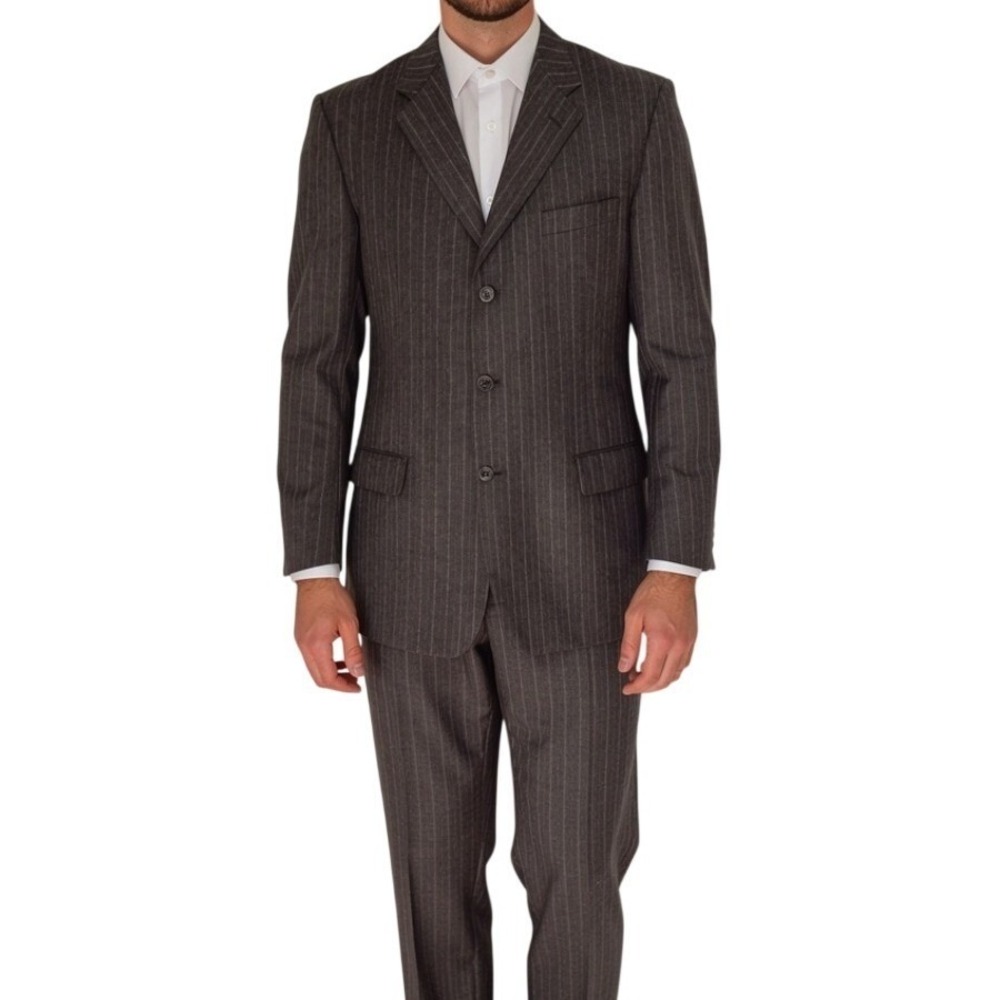 Hickey Freeman Madison Suit Mens 44L Charcoal Grey Pinstripe‎ Worsted Wool 3-Btn